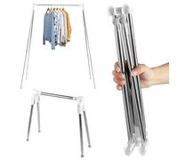 Portable Travel Garment Rack Stainless Steel Foldable Clothing Rail Retractable Clothes Drying Rack Folding Clothes Hanging Stand No Installation Laundry Drying Rack with Storage Bag for Home Dorm
