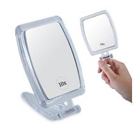 Portable Travel Hand Mirror for Makeup - 10X and 1X Magnifying Face Mirror with Foldable Handle for Table & Hanging Use - 8.4cm x 18.6cm (Unfolded) / 8.4cm x 11.3cm (Folded)
