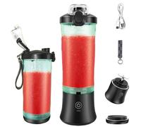 Portable Travel Handheld Smoothie Blender 600ML Powerful Cordless Small/Mini Blender Leakproof Lid & Sip Spout 6 Blades Personal Smoothie Machine for Juice, Cocktail, Ice, Fruit, Black