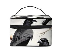 Portable Travel Makeup Case Black Raven Birds on a Branch Versatile Makeup Bag Large Capacity Polyester Makeup Bag Black One Size Black One Size Black One Size, Black/White, One Size