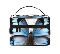 Portable Travel Makeup Case Blue Butterfly Print Versatile Zipper Makeup Bag Large Capacity Polyester Black One Size Black One Size, Black/White, One Size