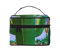 Portable Travel Makeup Case Cactus Desert Pattern Versatile Zipper Makeup Bag Large Capacity Polyester Black One Size Black One Size, Black/White, One Size