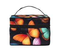Portable Travel Makeup Case Colorful Butterfly Print Versatile Zipper Makeup Bag Polyester Black One Size Black One Size, Black/White, One Size
