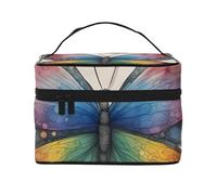 Portable Travel Makeup Case Rainbow Butterfly Print Versatile Zipper Makeup Bag Large Capacity Polyester Black One Size Black One Size, Black/White, One Size