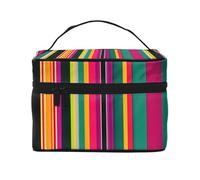 Portable Travel Makeup Case Rainbow Colorful Stripe Print Versatile Zipper Makeup Bag Large Capacity Polyester Black One Size Black One Size, Black/White, One Size