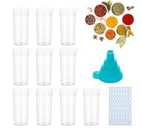 Portable Travel Salt and Pepper Set,10 Packs of Mini Salt Jars,Plastic with Funnel and Stickers Salt and Chili Shaker,Suitable for picnics,Parties,and Travels to Enhance The Taste of Food.