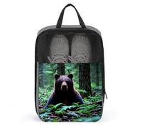 Portable Travel Shoe Bag,Bear in The Wild Print Ventilation Shoes Bag,Shoe Packing Storage Organizer with Zipper Closure