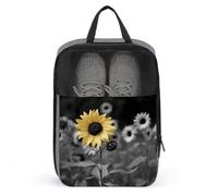Portable Travel Shoe Bag,Black and White Sunflowers Print Ventilation Shoes Bag,Shoe Packing Storage Organizer with Zipper Closure