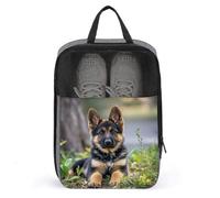 Portable Travel Shoe Bag,Black German Shepherd Dog Print Ventilation Shoes Bag,Shoe Packing Storage Organizer with Zipper Closure