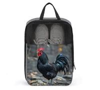 Portable Travel Shoe Bag,Black Rooster Print Ventilation Shoes Bag,Shoe Packing Storage Organizer with Zipper Closure