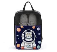 Portable Travel Shoe Bag,Cat in Spacess Print Ventilation Shoes Bag,Shoe Packing Storage Organizer with Zipper Closure