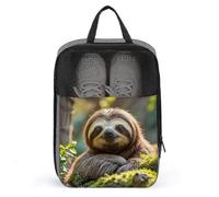 Portable Travel Shoe Bag,Cute Funny Sloth Print Ventilation Shoes Bag,Shoe Packing Storage Organizer with Zipper Closure