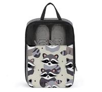 Portable Travel Shoe Bag,Cute Raccoon Print Ventilation Shoes Bag,Shoe Packing Storage Organizer with Zipper Closure