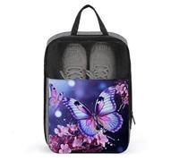 Portable Travel Shoe Bag,Purple Butterfly Print Ventilation Shoes Bag,Shoe Packing Storage Organizer with Zipper Closure