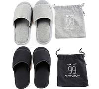Portable Travel Slippers Open Toe Sandals Cotton Spa Hotel Slippers Non-disposable Guest Indoor House Trip Slippers (2 Pair=Black +Grey, UK Footwear Size System, Adult, Women, Numeric, Medium, 8)