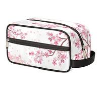 Portable Travel Toiletry Bag Cherry Blossom Cosmetics Organiser Wash Bag, Pink Flower Large Toiletries Makeup Bag for Women Girl