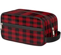 Portable Travel Toiletry Bag Red Buffalo Plaid Cosmetics Organiser Wash Bag, Checkered Pattern Large Toiletries Makeup Bag for Women Girl