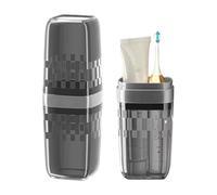Portable Travel Toothbrush Holder with Cover - Compact Toothbrush Case & Carrier for Bathroom, School, Business Trips - Travel Toothbrush Cup and Protective Storage Case (Black)