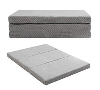 Portable Tri-fold Gel Memory Foam Mattress Topper Comfortable Folding Bed with Washable Cover for Travel, Camping