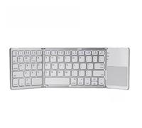 Portable Tri-Fold Touch Mouse Folding Aluminum Bluetooth Keyboard 66 Keys Metal Slim Mini Foldable Keyboard with Touchpad (Silver White)…