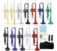 Portable Trumpet Colorful Bb Trumpet Brass Instrument Set For Beginners Professional With Box(Red)