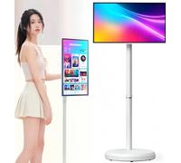 Portable TV 23.8 Inch with Android 15, 1080P Touch Screen Monitor on Wheels, Wireless Movable Smart Display, 6GB+128GB, 13MP Camera, 8 Hour Battery, Speaker, HDMI Type C USB for Home Gym