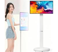 Portable TV on Stand with Wheels, 23.8 Inch Android 15 Smart Monitor, 1080P Touch Screen Wireless Movable Display, 6GB+128GB, 13MP Camera, Speaker, 8 Hour Battery, HDMI Type C for Gym