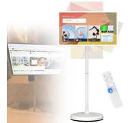 Portable TV on Wheels with Remote Control, Rolling Touch Screen Monitor, Mobile Standing TV with Built-in Battery and Full Swivel Rotation