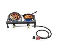 Portable Twin Head Outdoor Gas Stove Propane Camping Cooker, Portable Two-Hole Gas Hob for Outdoor Cooking, with Adjustable 0-20Psi Regulator Hose for Patio Camping