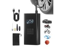 Portable Tyre Inflator Air Compressor, Electric Bike Pump 150PSI Auto-Off Rechargeable Car Pump with LED Light, Smart Electric Digital Tyre Pump 4 Nozzle for Car/Ball/Bike/Motorcycle (Black)