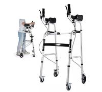 Portable Upright Walker, 4-Wheel Walker Forearm Support Leather Seat Brakes Height Adjustment Fold Silver Adults Seniors