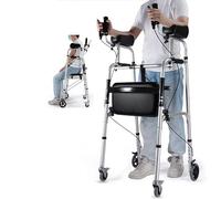 Portable Upright Walker, Adjustable Height Folding 4-Wheel Rollator with Armrests Aluminum Alloy Silver