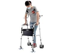 Portable Upright Walker, Aluminum Folding Walker Height Adjustable Detachable Seat 2/4 Wheels Seniors and Adults(4 Wheels)
