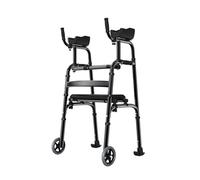 Portable Upright Walker, Foldable Adult Walker Adjustable Height Removable Armrest 5 inch Wheels Black
