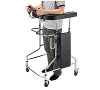 Portable Upright Walker, Folding Rollator Walker 100kg Capacity Height Adjustable 100-125 cm 10 Steps for Elderly