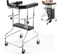 Portable Upright Walker, Rehabilitation Walker with Seat Armrest for Seniors Hemi Height Adjustment Folding 4 Wheels
