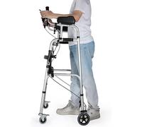 Portable Upright Walker, Rollator Walker for Seniors with 4 Wheels Folding Seat Armrest Pad Brakes Silver