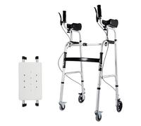Portable Upright Walker, Silver Folding Rollator Walker with Leather Or Plastic Seat, 4 Wheels, Armrests and Brakes(Plastic Seat)
