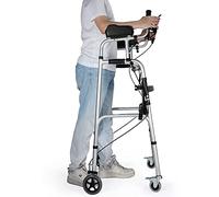 Portable Upright Walker, Walker with Seat Foldable Rollator Adjustable Armrests Hand Brakes 100kg/220lbs Capacity 140-185cm Height Silver 3 inch Front 5 inch Rear Wheels