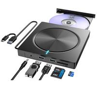 Portable USB 3.0 & Type-C CD/DVD Burner & Player for Laptop, Desktop, MacBook, iMac (MacOS/Linux/Windows 11/10/8/7/XP) with SD/TF & USB Ports