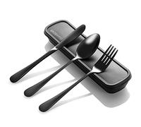 Portable Utensils Set with Case, 4pcs Stainless Steel Reusable Silverware for Lunch Camping School Picnic Workplace Travel, Lunch Box Includ Fork Spoon Knife,Easy to clean,Dishwasher Safe(Black)