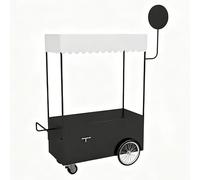 Portable Vending Cart with Wheels Coffee Display Trolley Market Stall with Canopy Ice Cream & ack Stand for Festivals & Events63in Black