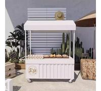 Portable vendor cart with Canopy, Mobile Food Display Stand with Wheels, Creative Iron Market Stall, Open Storage, for Events, Farmers Markets and Street Food(White,120cm/47.2in)