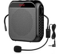 Portable Voice Amplifier with Wired Microphone Headset - Rechargeable Speaker for Teachers & Public Speaking (Black)