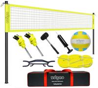 Portable Volleyball Set System for Backyard Outdoors with Easy Set-Up Volleyball Net System+1 Wrap Yarn Volleyball+Pump+Boundary Tape+Winding Wire Rack and Portable Storage Bag+Guidelins+Metal Stake