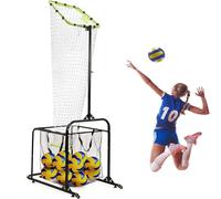 Portable Volleyball Training Net with Adjustable Height and Angle, 5-Speed Settings, Dual Ring Sizes, Brakable Wheels, Includes Storage Bag for Practice and Setter Drills