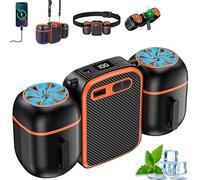 Portable Waist Fan Clip On,Upgraded Dual Air Duct MAX 22H Work,10000mAh Rechargeable Powerful 3 Speeds Belt Personal Cooling Wearable Shirt Fan with Light for Desk,Outdoor Concert,Camping,Travel