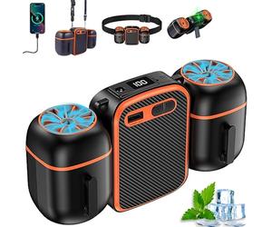 Portable Waist Fan Clip On,Upgraded Dual Air Duct MAX 22H Work,10000mAh Rechargeable Powerful 3 Speeds Belt Personal Cooling Wearable Shirt Fan with Light for Desk,Outdoor Concert,Camping,Travel