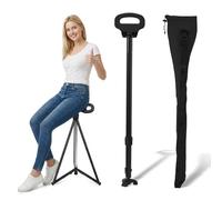 Portable Walking Cane with Seat, Adjustable Walking Stick With Seat, Foldable Chair, Hiking Stick, Max Load Capacity 150 Kg, Adjustable Height, 2 Non-Slip Pads, 3 Legs for Trekking,Camping,Travelling