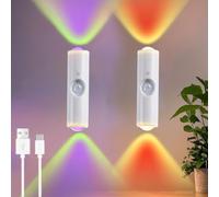 Portable Wall Mounted Night Light,USB Rechargeable Magnetic LED Wall Lamp,Motion Sensor Night Light,7-Color Battery-Powered Wall Lamp,for Hallways,Bedrooms,Bathroom,Living Room(White 2 pcs)